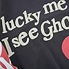 IFIKK Men's Lucky Me I See Ghosts Pullover, Hooded Jacket, Long Sleeve Crew Neck Street Style Hoodie, Black Front Print, 4XL #2