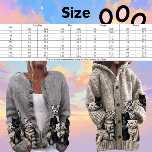 Cat Sweaters for Women Oversized Cat Cardigan Crew Button Knit Cardigan Sweater Cute Cartoon Graphic Cat Jacket2