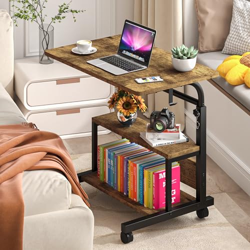 Autex Portable Desk with Storage Shelves, Height Adjustable Desk with Wheels, Small Rolling Desk with Hooks, Standing Desk on Wheels for Home Office, Mobile Computer Table for Small Space - Thumbnail 7
