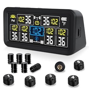 Rv Tire Pressure Monitoring System, Tire Pressure Monitor with Solar/USB Charge, 0-9.9BAR/144PSI TPMS with 6 Sensors & 6 Alarm Modes, Real-time Color LCD Display for RV Trailer Truck SUV