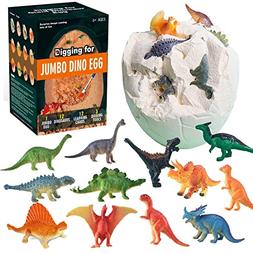 Jumbo Dinosaur Eggs Toys, Dig Up Dinosaur Fossil Egg Contains 12 Unique Dinosaurs, Dino STEM Education Toys for 3 4 5 6 7 8 Year Old Boys and Girls, Easter Basket Stuffers for Toddlers Kids