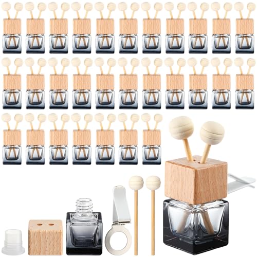 Image of Zubebe 30 Pcs Car Air Freshener Diffuser with Vent Clip Empty Car Diffuser Bottles for Essential Oil Perfume Glass Bottle with Wooden Caps Stick (Gradient Black)