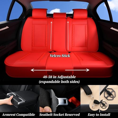 Image of Coverado D-9110 Universal Leather Car Seat Protectors Full Set, Waterproof Seat Covers for Front and Back Seats, Faux Leather Seat Covers Universal Fit for Most Cars (A-Red, FullSet)