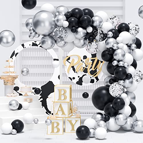Best Black, White And Silver Balloon Garland