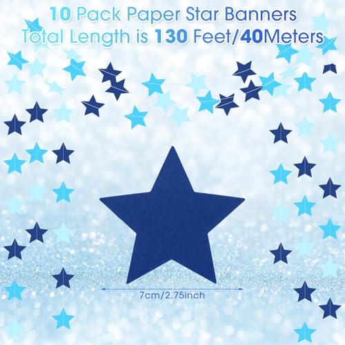 Image of Patelai Glitter Star Garland Banner 2026 Graduation Decor 130 Feet Star Hanging Banner Twinkle Backdrop for Party Birthday Classroom Wedding Supplies(Ocean Blue)