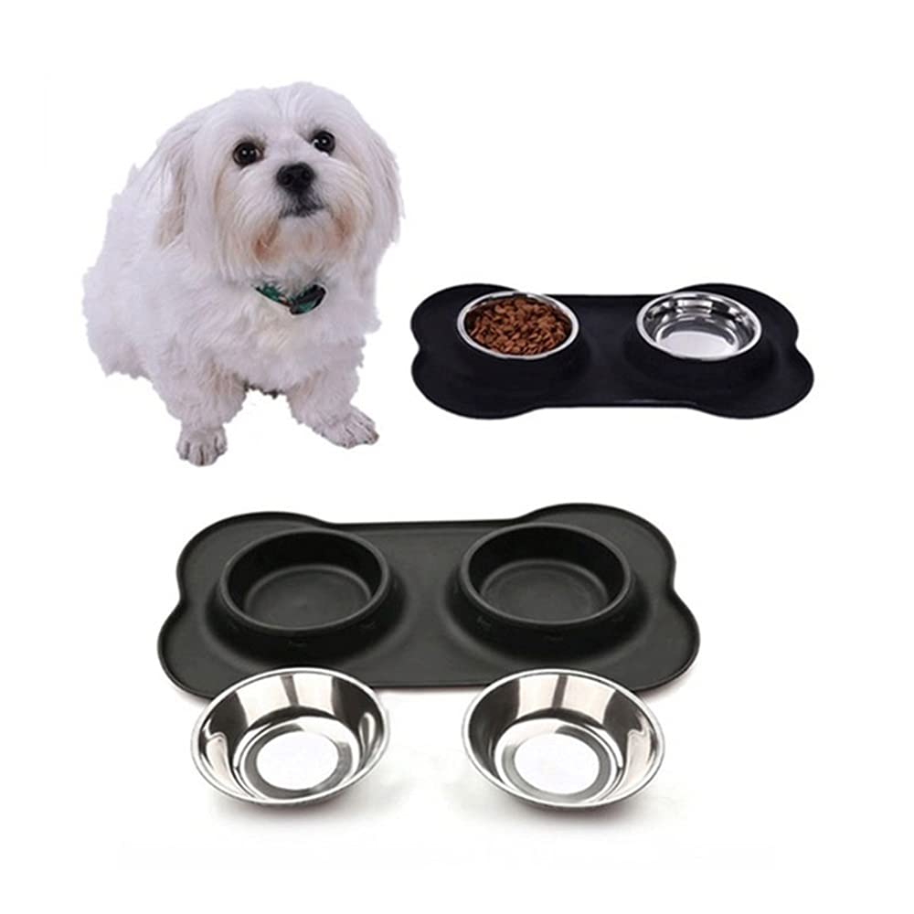 RTHGTFGW Comedero Perro Cuencos for perros Acero inoxidable Agua y alimentación Alimentador de alimentos con estera de silicona resistente al deslizamiento sin derrame for mascotas Perrito Pequeños pe