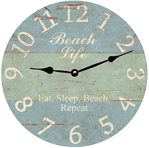 godblessign Beach Life Wall Clock Beach Clock Personalized Battery Clock Vintage Farmhouse Wall for Kitchen Living Room Bedroom Office Housewarming Gift, Multicolor, One Size, ZXC123