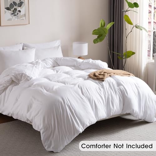 Image of Soft Washed White Duvet Cover Set King Size, 2 Pillow Shams, No Comforter | Prewashed Microfiber, 4 Corner Ties, Button Closure, Ultra Soft, Cotton-Like, All Seasons, King Duvet Cover 104x90 in