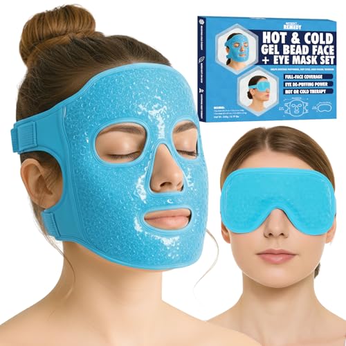 Image of Perfect Remedy Ice Face Mask and Cooling Eye Masks for Puffy Eyes, Versatile Gel Bead Face Ice Pack and Cooling Eye Kit for Overall Facial Tension and Discomfort, Use for Hot or Cold Therapy (Blue)