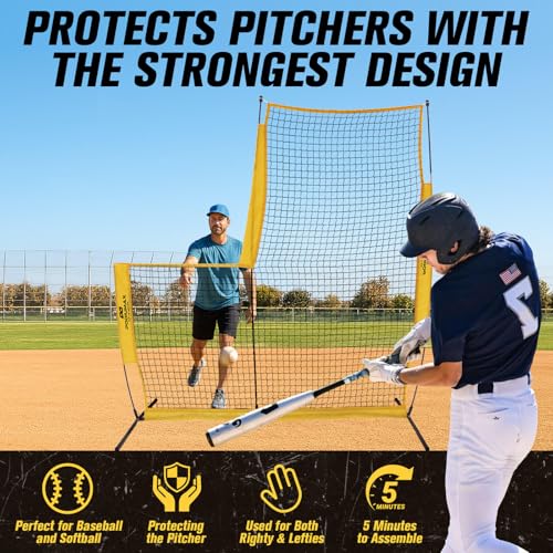 image for PodiuMax Baseball Softball Pitching Screen, 7x7FT Pitcher Protection N