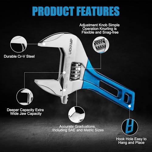 Image of Lichamp 8-Inch Stubby Adjustable Wrench with 44 mm Wide Jaw Opening for Plumbing Automotive and Industry Tight Spaces Work (Pack of 2)