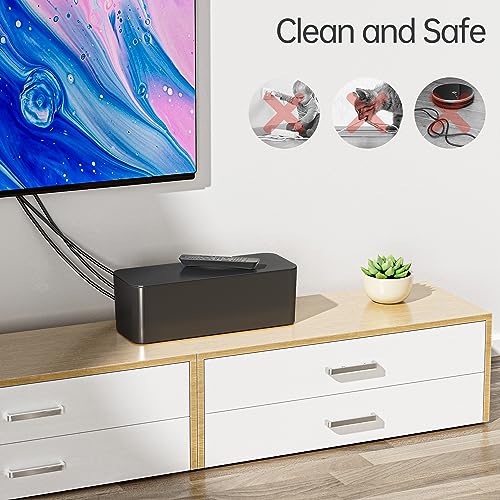 Image of YECAYE 2 Pack Cable Management Box, Pet Friendly Cable Box Organizer for Home & Office, Child-Proof Floor Cord Cover, Cord Management and Cord Hider, Black