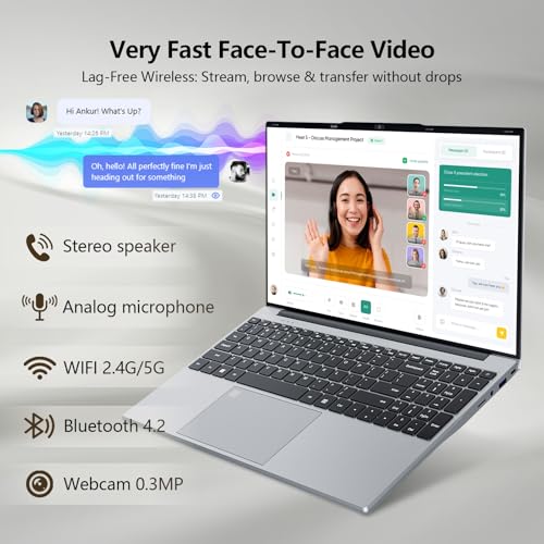 Image of 2026 Laptop, 15.6 inch Laptop Computer Celeron N5100 Up to 2.8GHz, Lap Top PC with 16GB RAM 512GB SSD, Backlit KB, Fingerprint, FHD 1080P, 180 Open, Mini HDMI, Win 11 Pro, Laptops for Study Work