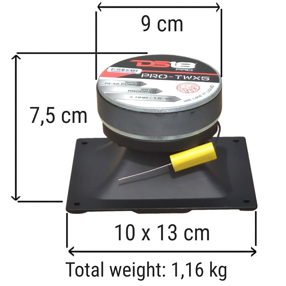 1 DS18 PRO-TWX5 PROTWX5 super tweeter driver a compressione da 4 x 5" 10 x 13 cm da 250 watt rms 500 watt max 4 ohm 107 db spl auto, 1 pezzo