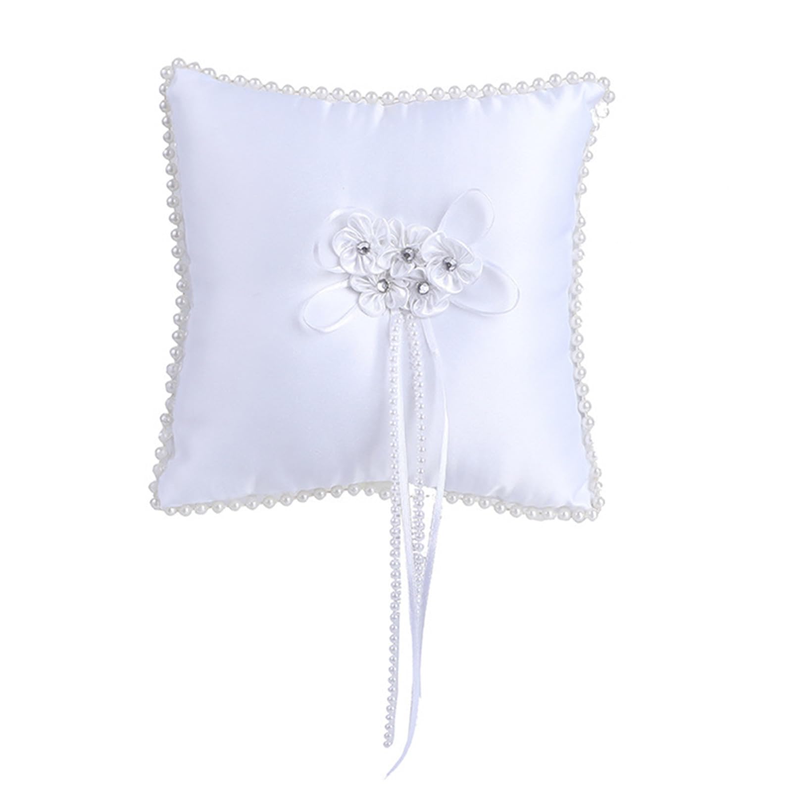 JSGHGDF Handcrafts Wedding Rings Pillow with Bowknot Rhinestones Decoration Soft Square Jewelry Bearer Bridal Ceremony Accessory Wedding Ceremony Pillow