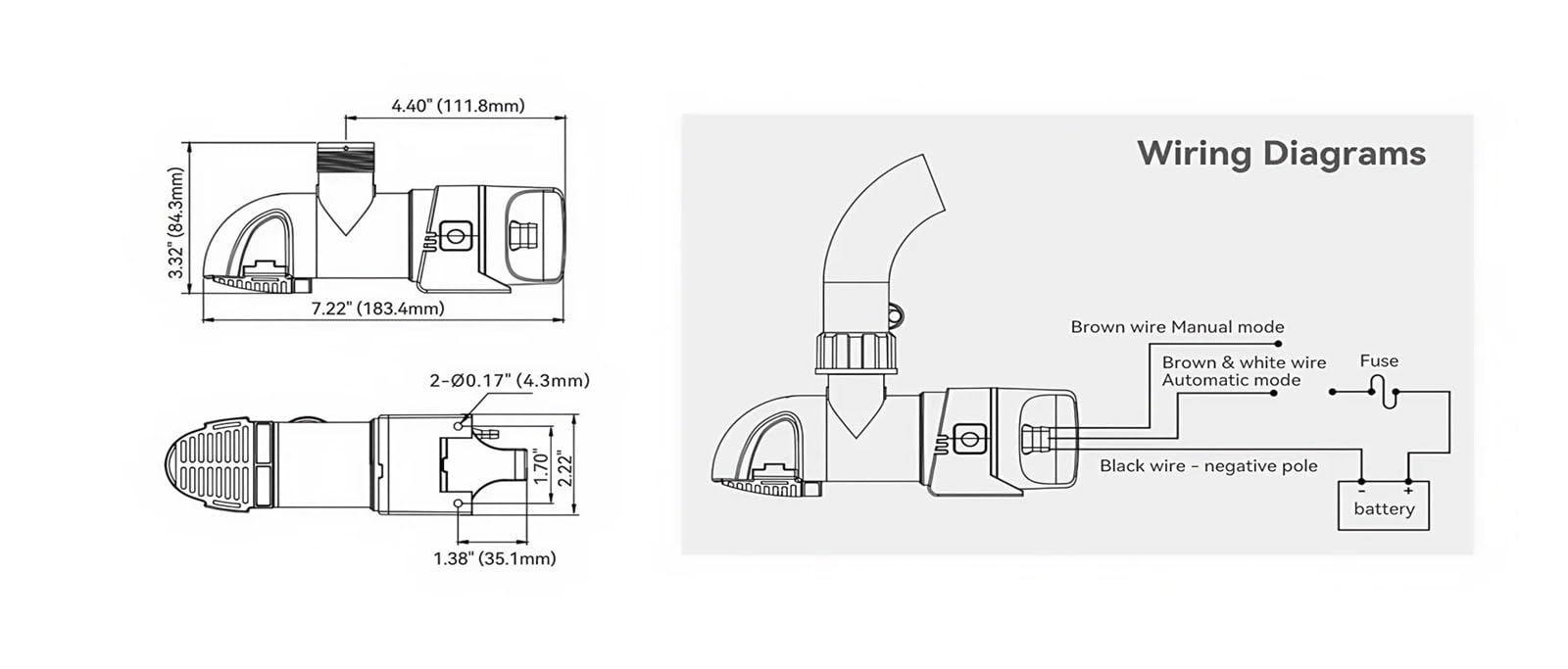 Pompa di sentina automatica con rilevamento del tempo, pompa di drenaggio ad aspirazione orizzontale for yacht DC 12V/24V(24V Time Sensing)