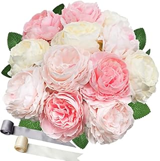 SNAILGARDEN 12pcs Vintage Artificial Flowers Fake Peony Blossom Silk Flowers Bouquet for Bridal Wedding Home Party Festival Floral Arrangements Decoration(Deep Pink/Pink/White - Each 4pcs)
