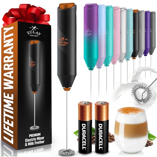 Image of Zulay Kitchen Powerful Milk Frother AA Batteries Included - Ultra Fast Handheld Drink Mixer with Stainless Steel Whisk Stirrer for Coffee, Protein, Matcha & More, Frother Wand Electric Frothmate