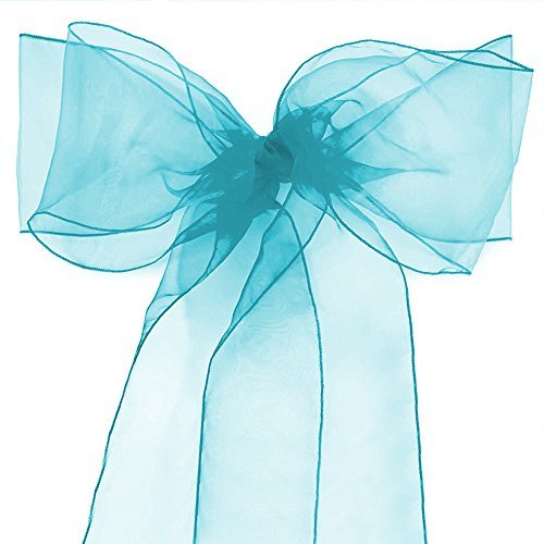 Lucky 10/20/50/100 Pack Organza Banquet Chair Sash Sashes Bows Ties Party Decoration White Pink Purple Gold Red(10 Pack, Aqua Blue)