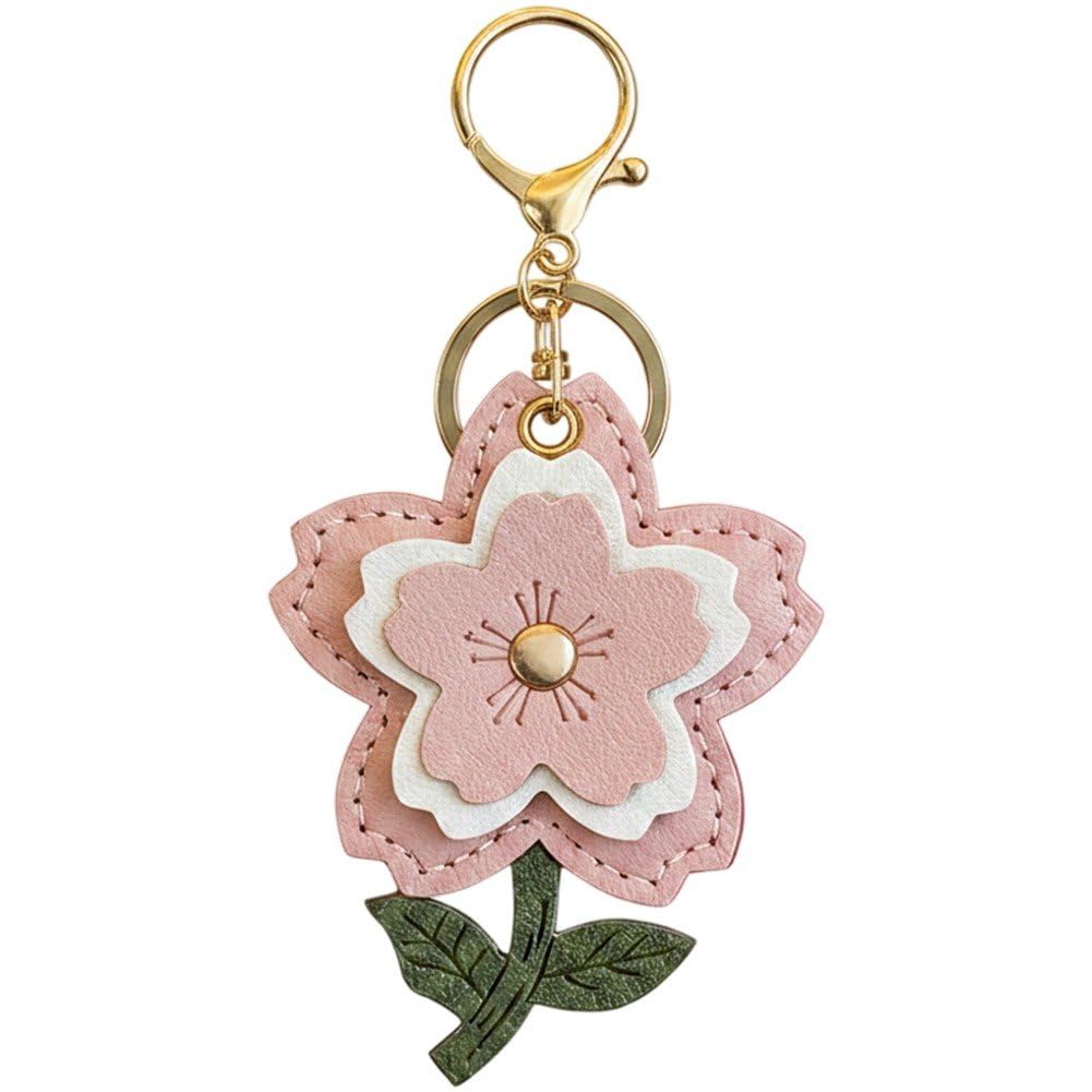 Hrippy Cherry Blossom Leather Keychain, Flower Pendant for Access Control Card Bag Daily Hanging Decoration