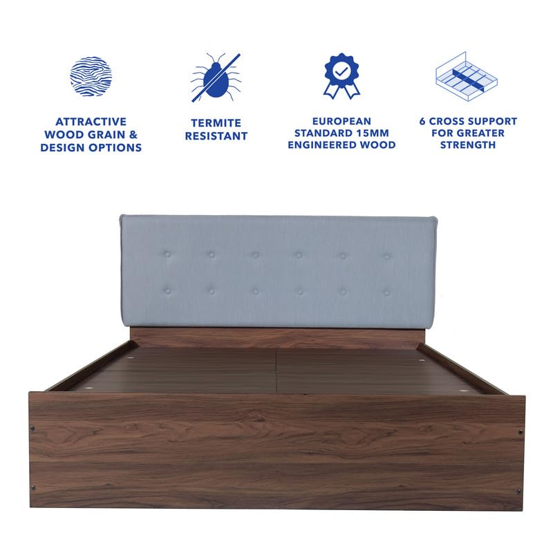 Image of Amazon Brand - Solimo Bed | 1 Year Warranty | Double Bed, Queen Size, Virabhad Premium Upholstery, Comfortable Seating Height Bed, Non-Woven Base & 3mm MDF, Walnut Colour (Melamine Finish)