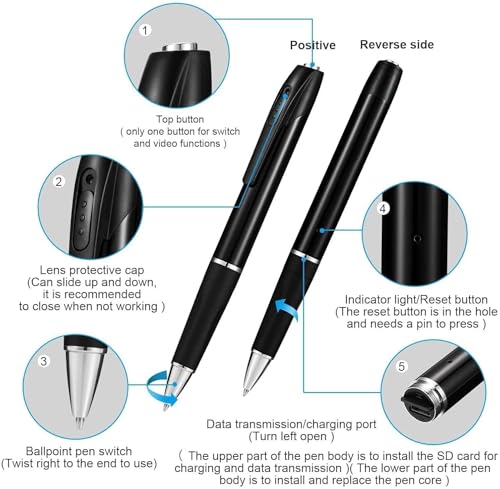 Image of securinnov 1080P Full HD Spy Pen Camera | Invisible Lens for Secret Evidence & Operations | Professional Hidden Video & Audio Recorder for Home Office & Meetings | Indoor Outdoor Usage (Pen Camera)