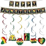 Juneteenth Decorations Happy Juneteenth Banner Juneteenth Hanging Swirls Streamers for June 19th Freedom Day Africa American Independence Day Themed Party Supplies