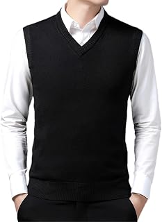 Rfmfkkg Mens Sweater Vest Sleeveless Solid Color V-Neck Collar Slim Fit Soft Sweater Casual Business