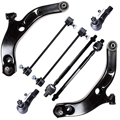 FINDAUTO 8Pcs Set Fit for 2001-2003 M-azda Protege Lower Control Arms Outer Tie Rod End Front Sway Bar Links Inner Tie Rod End