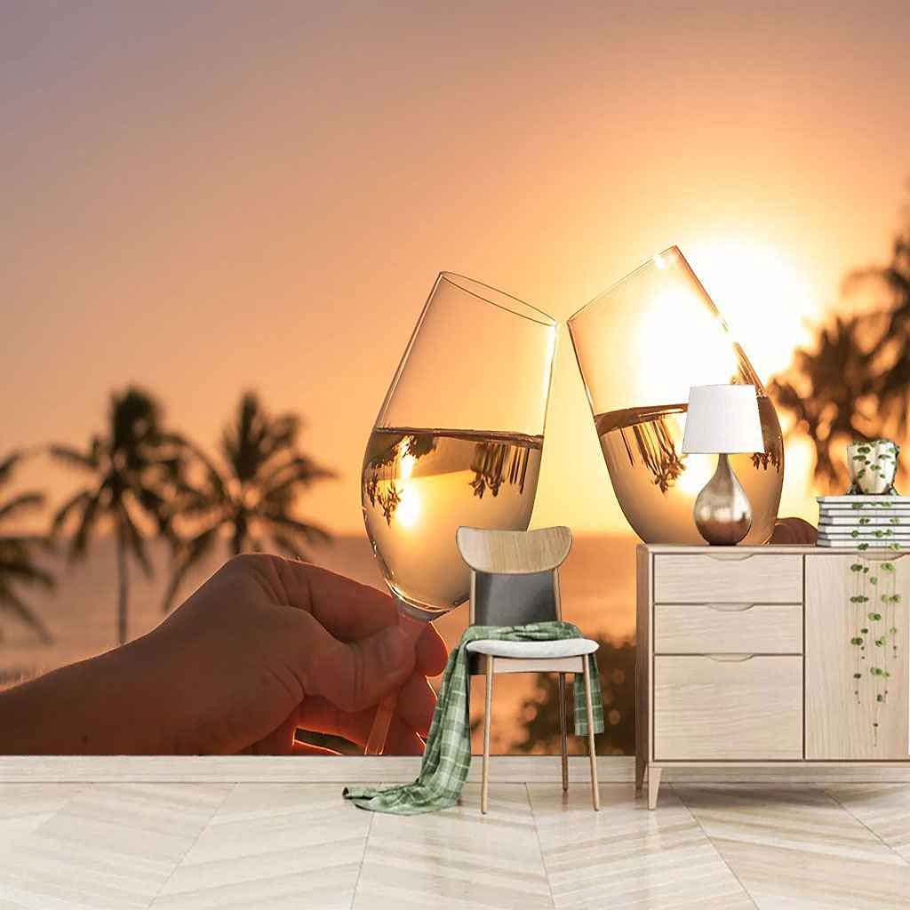 Coucher de Soleil en Papier Peint 3D pour Mur de Fond TV et Bureau