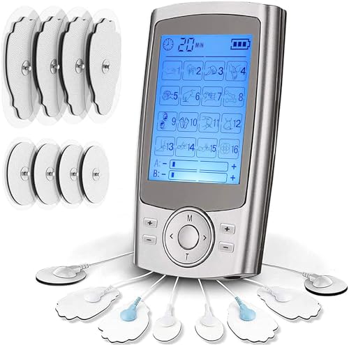 Electrostimulador Máquina, TENS Electroestimulador Digital 2 Canales, EMS Masaje, Pantalla LCD, Recargable por USB, para aliviar el Dolor Muscular y el fortalecimiento Muscular