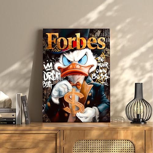 Image of Luxury Cartoon Duck Pop Art Canvas Wall Art Painting For Living Room | Money Motivation Street Art Wall Art Painting | Modern Success-Themed Artwork for Home & Office, 41x56 cm