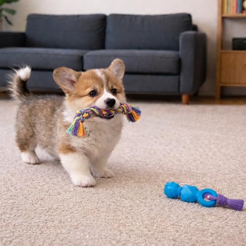 Image of Mini Dentachew Pack Dental Chew Toy, Multi-Textured, Fetch & Tug Rope, Puppies & Small Dogs, 7 inch, 3-Pack