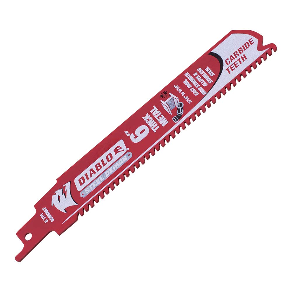 Brock 3 Pack 6 Inch 8 TPI Diablo Steel Demon Carbide Reciprocating Saw Blades for 3/16-9/16 Thick Metals, Boron Steel, Cast Iron, Stainless Steel