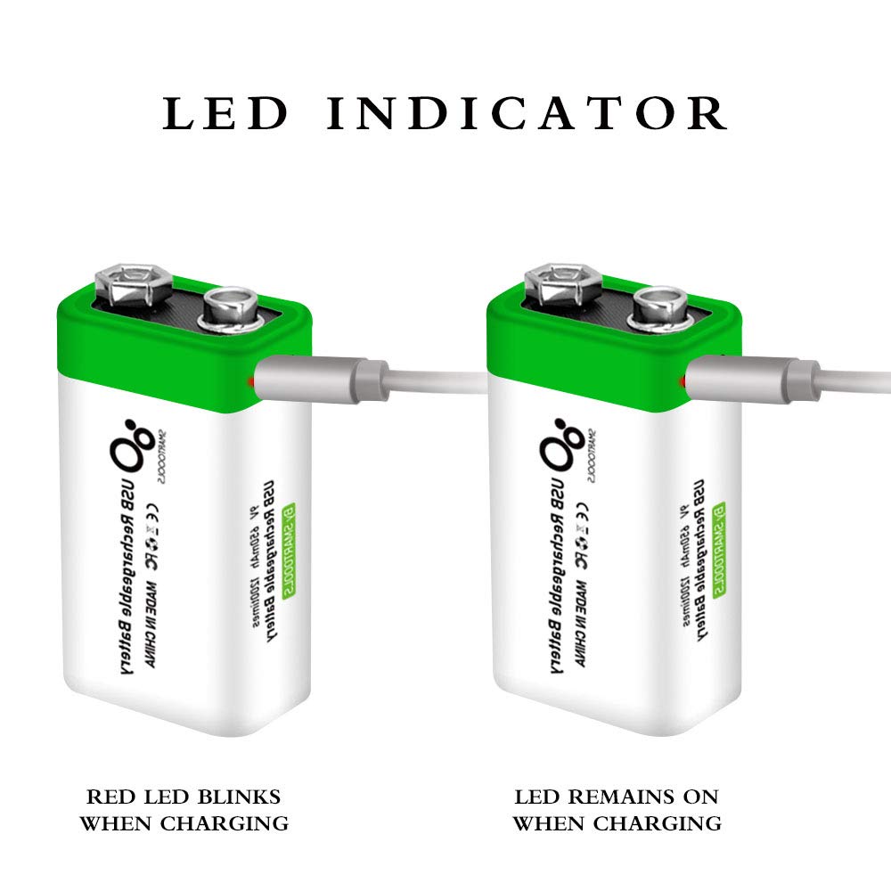 Akumulatory typu C 9 V litowy akumulator o dużej pojemności 650 mAh, 9 V, stałe wyjście 9 V, szybkie ładowanie 1,5 godziny z kablem 4-w-1 typu 2 z 2 sztukami
