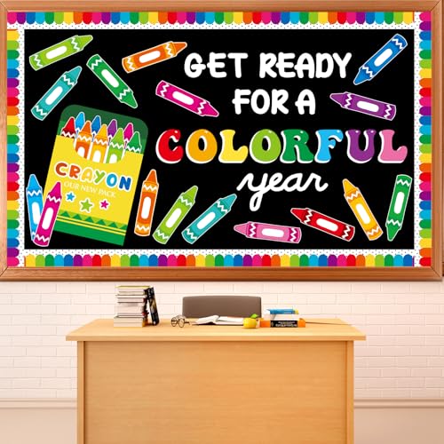 Image of Crayon Bulletin Board Set Back to School Classroom Decorations Colorful Crayon Paper Cutout DIY Name Tag Get Ready for A Colorful Year Bulletin Board for School Nursery Classroom Chalkboard Wall Decor