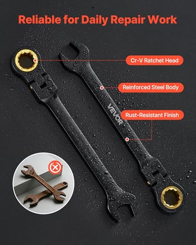 Image of VEVOR 24-piece Ratcheting Wrench Set with 180 Flex Head, Anti-Slip Tooth, Combination Wrench Sets with Organizer Box, Metric 8-19mm & SAE 1 /4-3 /4 inch, Black Electrophoretic Coating