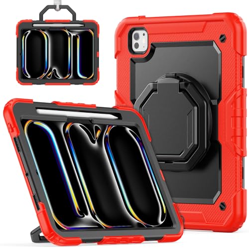 Coque iPad Pro 11 M5 M4 avec porte stylet béquille rotative rouge