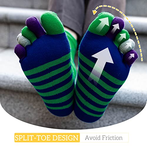 Hellomamma Toe Socks Mens Five Finger Striped Sock Running Athletic Cotton Ankle Sox 5 Pairs2