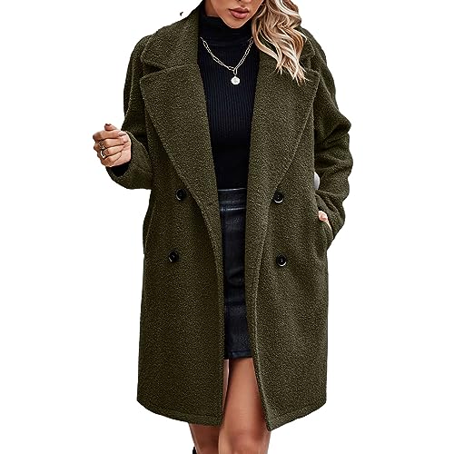 Yusat Abrigo de Invierno para Mujer con Cuello Vuelto, Doble Botonadura, Color, Casual, con Bolsillos Laterales (M)