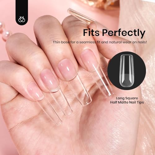 Image of Beetles Gel Nail Tips Long Square 10 Sizes, 288Pcs Pre Shaped Half Matte