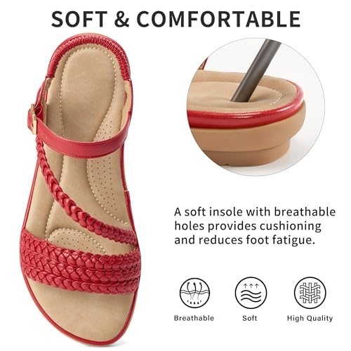 Image of Aomigoct Dressy Womens Sandals Summer: Comfortable Strappy Flats Sandals Women - Casual Walking Woman Shoes
