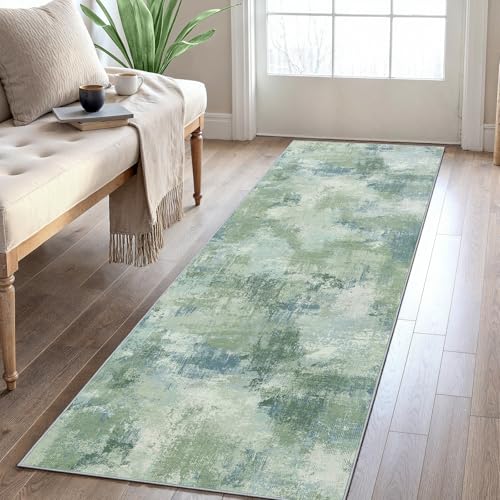 Amada 2x5 Modern Abstract Washable Area Rug for Entryway Green