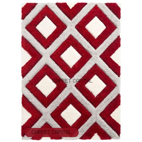 Image of Modern Texture Shag Area Rug Fluffy Microfiber 2inch Pile for Living Room, Bedroom(6x8feet,BROWN /IVORY36)