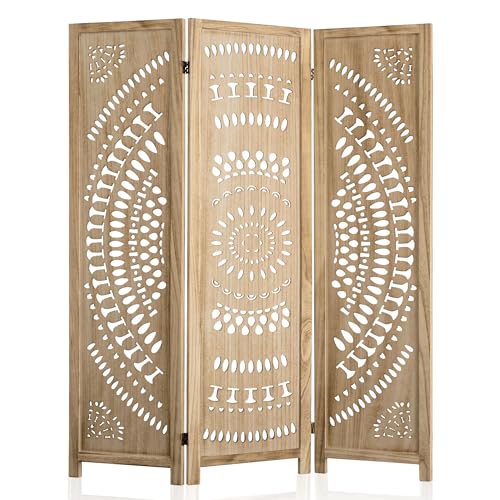 WelFurGeer Handcrafted Carved Wooden Room Divider Screen, Folding Privacy Screen for Room Separation, Decorative Room Dividers, 360° Adjustable Folding Panels for Privacy, Home, Office & Patio