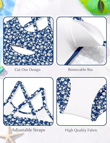 Image of Girl Swimsuit One Piece Cutout Ruched Bathing Suit for Girls Color Block Adjustable Straps Pad Swimwear 9-18y