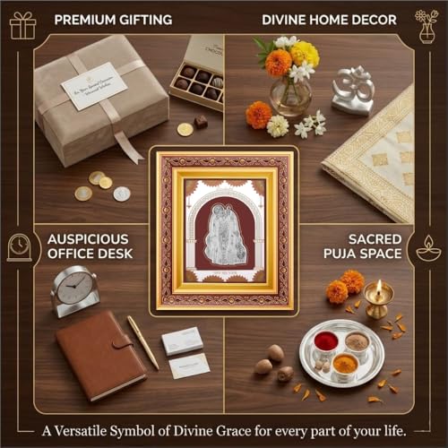 Image of 999Pure Silver Dwarkadhish Frame | Divine Home Decor | Wall Mount Square Photo for Gift, Wooden PhotoFrame for Temple & OfficeDecor, SilverGift Items | hangingframe (10.50 inch x 9 inch Inch)