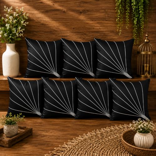 Image of Noor Silk Cushion Covers Pack of 7 | 16x16 Inches, Black