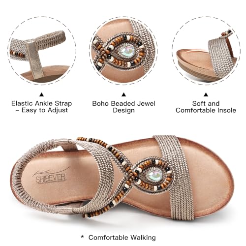 SHIBEVER Womens Wedge Sandals Low: Elastic Ankle Strap Wedge Sandals4