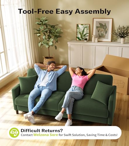 Image of Welzona 83 inch Couches for Living Room, Teddy Sofa Couch, Comfy Sofas for Living Room, Tool-Free Setup Loveseat Sofa, All-Wood Love Seat Couches, Small Couch 2 Pillows Included, Green